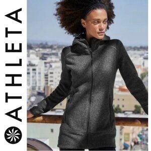 NEW! Athleta CYA Stronger Fleece Hooded Jacket Long Line Gray SZ XXS